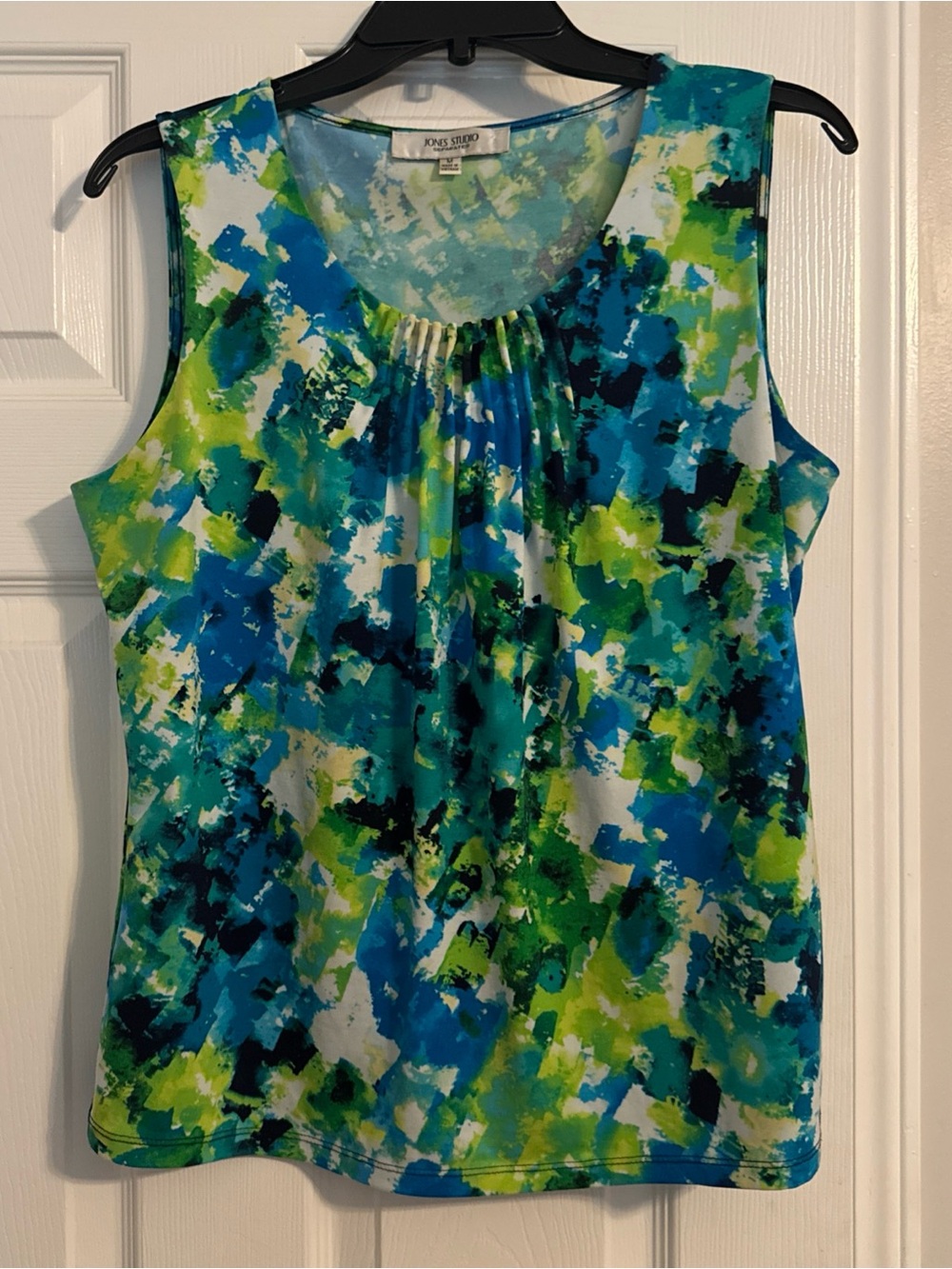 Jones Studio Teal, Blue & Lime Abstract Sleeveless Top